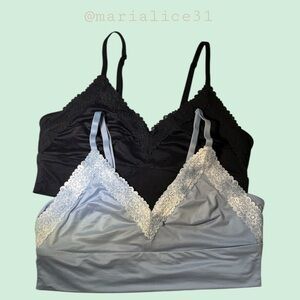 AERIE Lace Trim Bralette Duo - Black & Blue. Medium. Measurements in pictures.